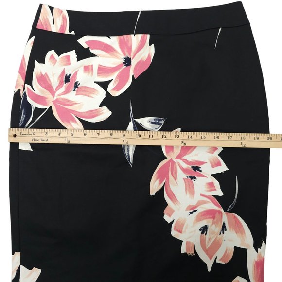 Ann Taylor Factory Floral Pencil Skirt Womens Sz 10 Black Pink Back Zip Slit NEW - Picture 4 of 16